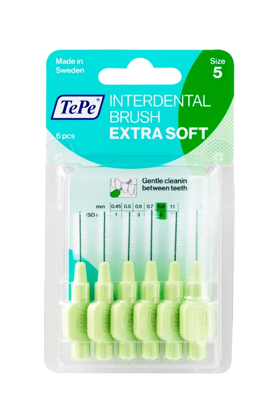 TePe Scovolino Extra Soft Verde Per Pulizia Interdentale Misura ISO 5 (filo 0,8 mm) 6 Pezzi