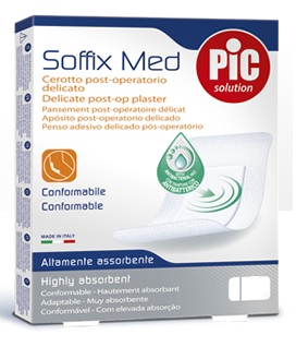 Cerotto pic soffix med in tnt con tampone centrale assorbente sterile monouso sterile 25x10 cm antibatterico 3 pezzi