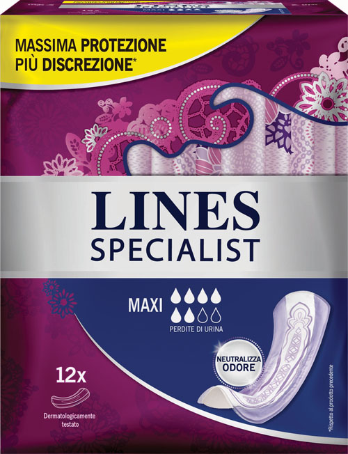 Lines specialist maxi x 12 ausilio assorbente sagomato utilizzabile con l'ausilio di mutanda elasticizzata riutilizzabile