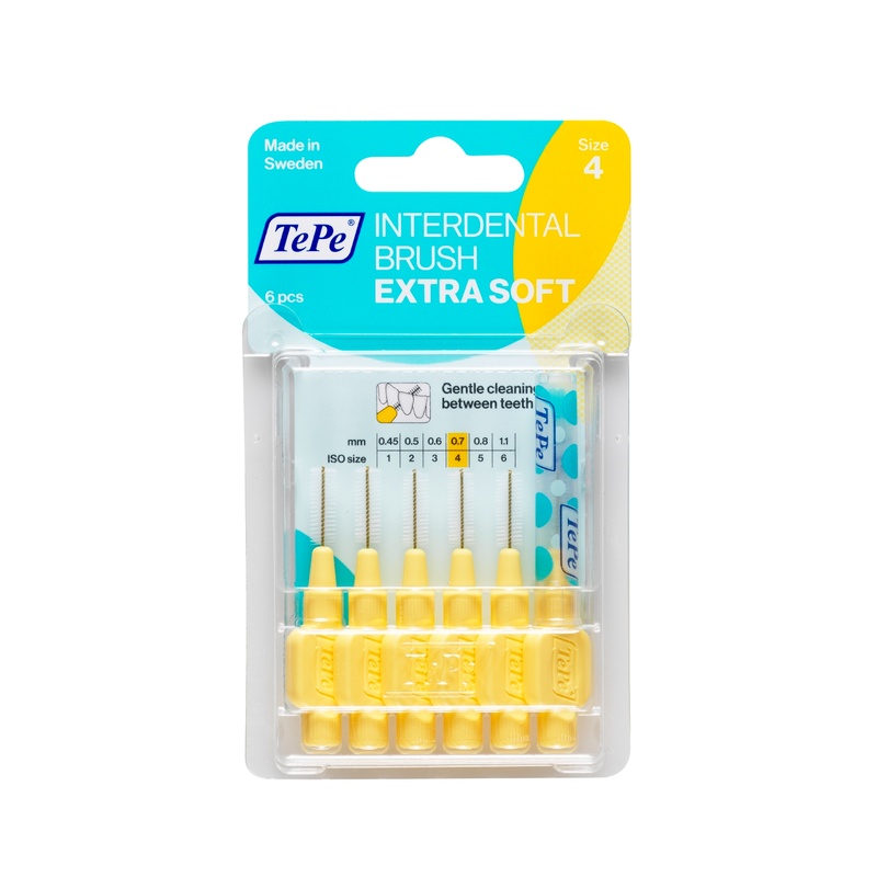 TePe Scovolino Extra Soft Giallo Per Pulizia Interdentale Misura ISO 4 Filo 0,7 mm 6 Pezzi
