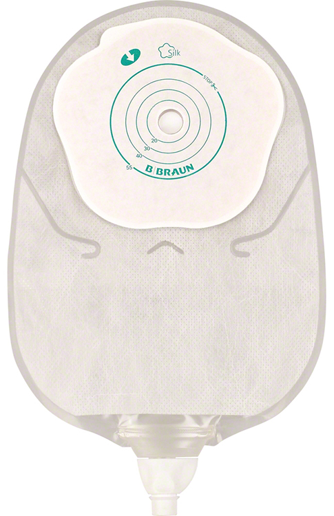 Sacca urostomia mono pezzo con protettore cutaneo e adesivo microporoso con rubineto e valvola antireflusso silk misura 12/55mm 30 pezzi flexima uro