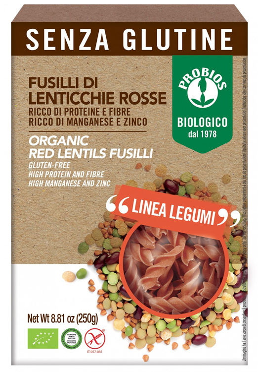 Probios 100% fusilli lenticchie rosse 250g