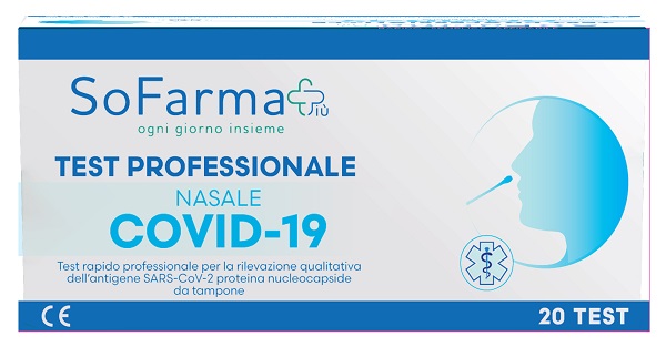 Test antigenico rapido covid-19 sofarmapiu' nasale rilevazione qualitativa antigeni sars-cov-2 in tamponi nasali 20 pezzi uso professionale