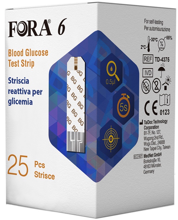 Strisce reattive rilevamento glicemia fora 6 connect box da 25 pezzi