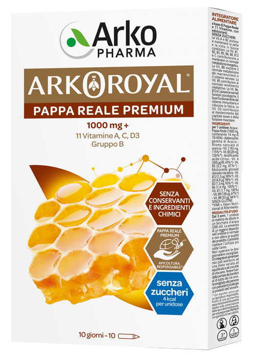 Arkoroyal pappa reale 1000 mg + vitamnie senza zucchero 10 fiale