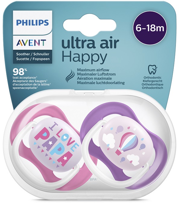 Avent ultra air succhietto papa/balloon femmina 6-18 mesi 2 pezzi