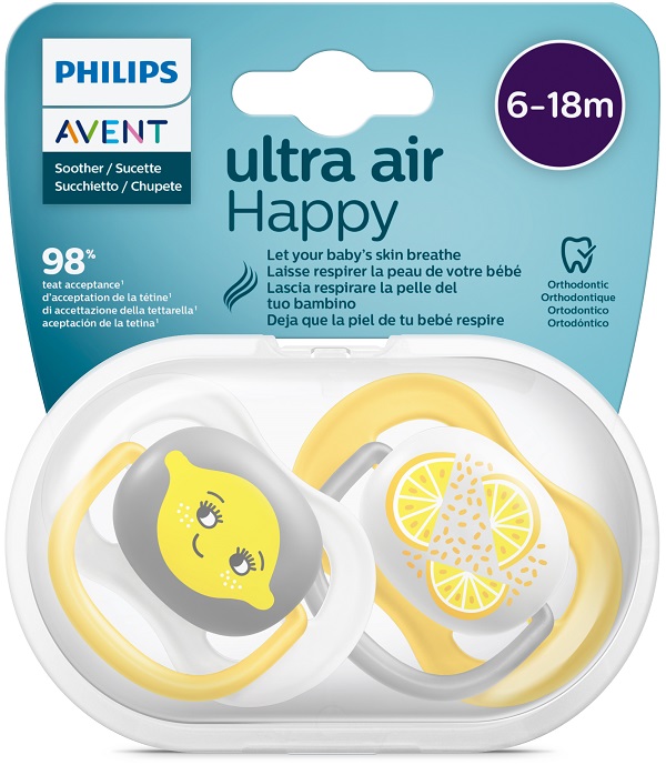 Avent 2 succhietti ultra air 6-18 mesi neutro limoni