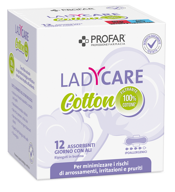 Ladycare assorbenti cotton ipoallergenici giorno con ali 12 pezzi profar