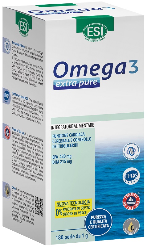 ESI Omega 3 Extra Pure Integratore Naturale Omega 3 e Vitamina E 180 Perle