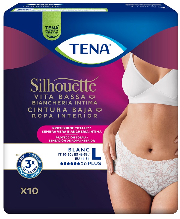 Tena Silhouette Plus White Vita Bassa Mutandine Assorbenti Femminili Taglia L 10 Pezzi