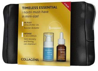 Collagenil timeless essential pochette 1 re-pulp hyaluronic gel booster idratante 15 ml + 1 intense c-30 complex siero recovery firming vitamina c 15 ml