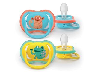 Philips avent succhietti ultra air +18m azzurro con scimmia giallo con rana 2 pezzi