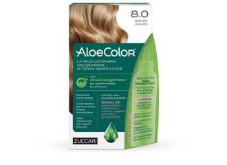 Aloecolor 8,0 biondo chiaro tinta permanente capelli colore ad alta pigmentazione 50 ml + rivelatore aloeossigenata 75 ml + shampoo aloecare 15 ml + guanti